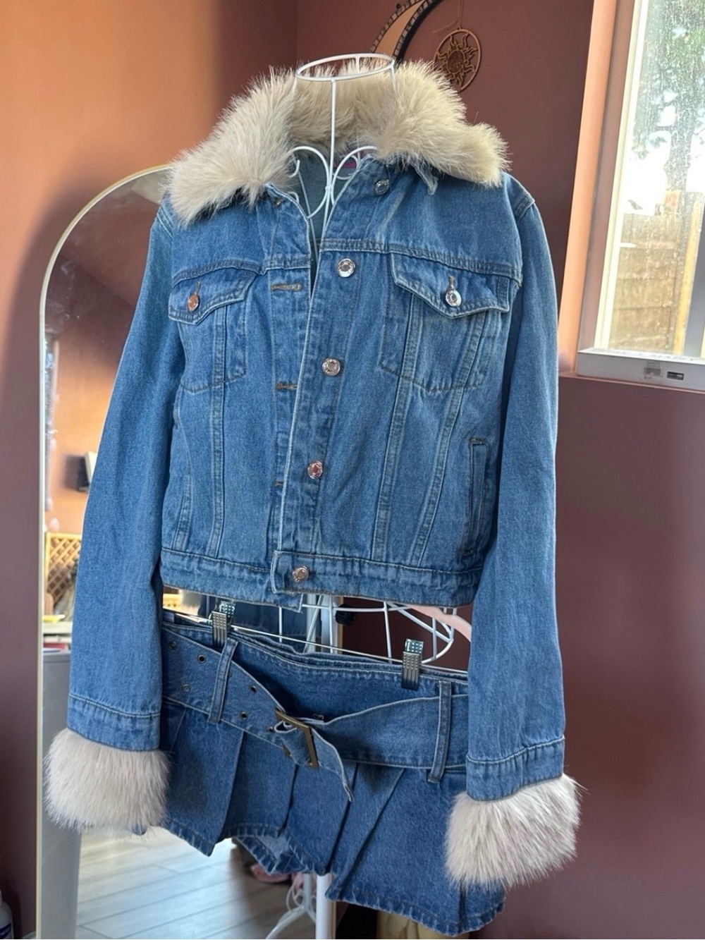 Dolls Kill x Edikted Denim jacket and skort set size medium